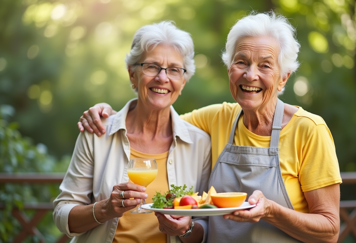 Възрастни хора се наслаждават на здравословна храна